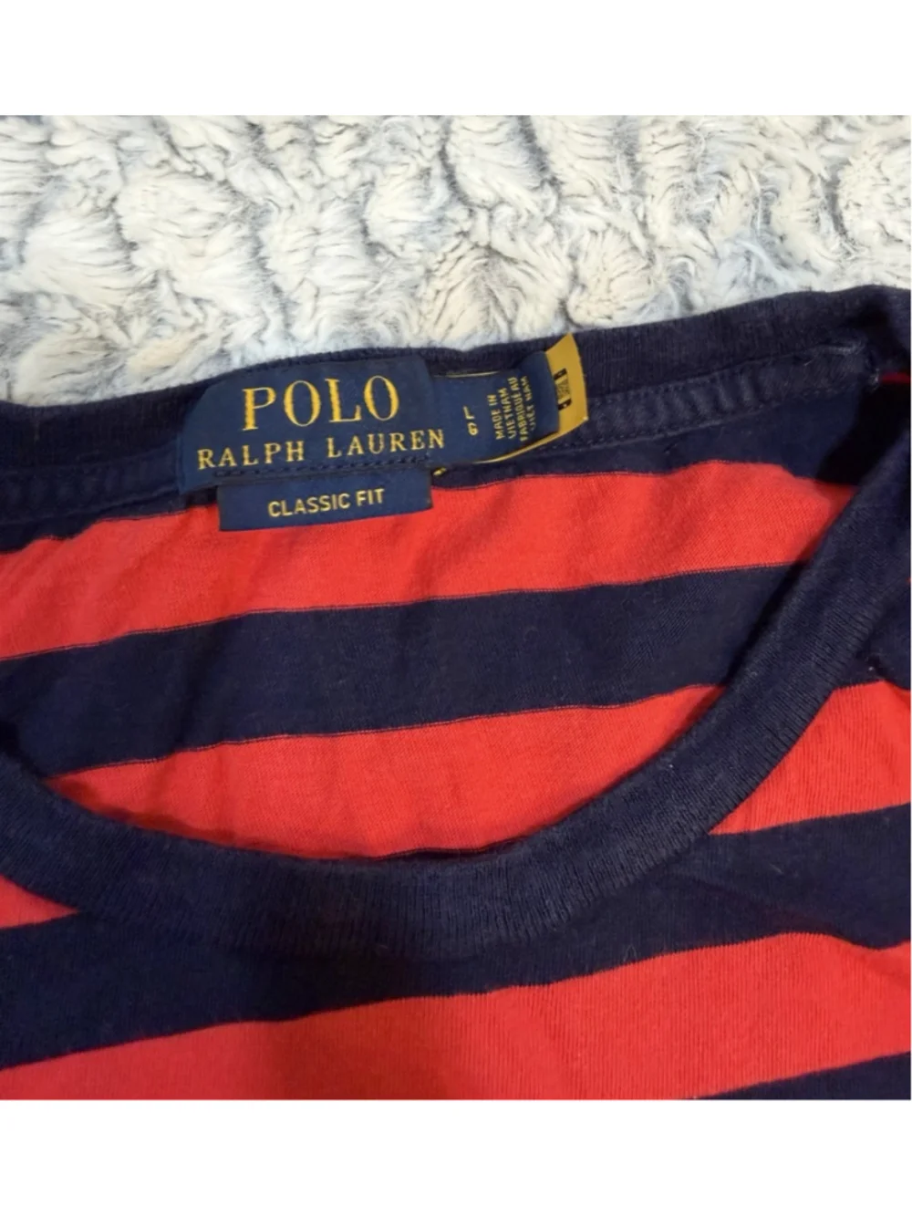 Polo Ralph Lauren Men's Red Navy Striped Logo Crew Neck Short Sleeve T-Shirt L